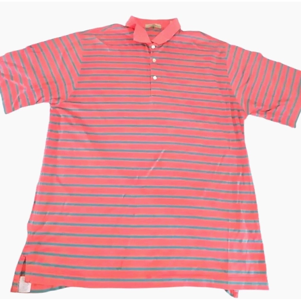 Peter Millar Mens Golf Polo Shirt Size Large‎ Striped Top Preppy Casual Cotton